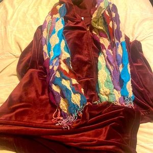 Avon 2 piece burgundy velour pants suit size lx